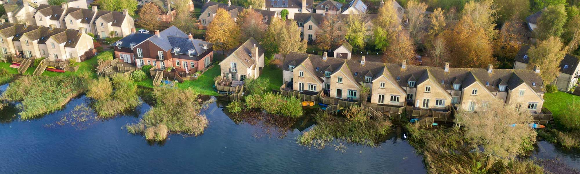 Aerial view of some of the lakeside properties at Mill Village